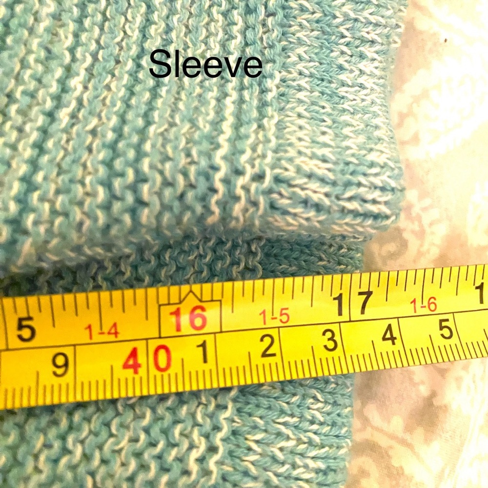 Cardigan Sweater 3X Teal Knit Open Long 1-Button Rolled Trim V-Neck Cottagecore - Picture 14 of 14